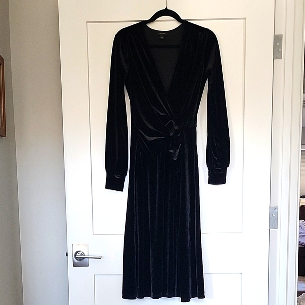 Halogen Black Wrap Tie Front Long Sleeve Sheath Dress